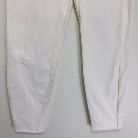 Liverpool The Crop Jeans Size 16 White Atrium Distressed Raw Hem Tapered Leg - Picture 3 of 9